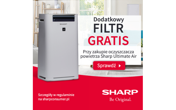 Promocja Sharp !!! Inteligentne oczyszczacze i nawilżacze powietrza Sharp Plasmacluster + Extra filtr Gratis.